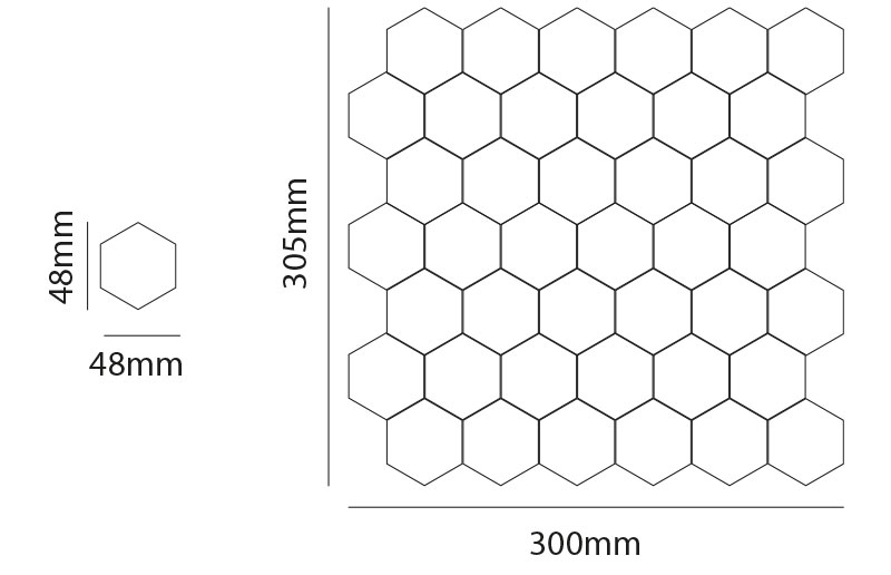 Porselen Mozaikler 3D Hexagon Serisi Karo Ebat Bilgisi